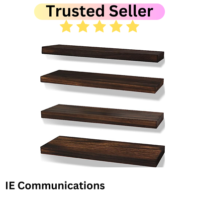 #ad Rustic Farmhouse Floating Shelves for Wall Decor Storage Wood Brown Set of 4 $31.00