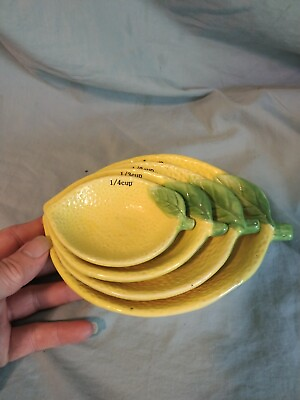 #ad Nesting Measuring Cups Set Lemon Shaped Yellow Ceramic Country Kitchen Decor $19.99
