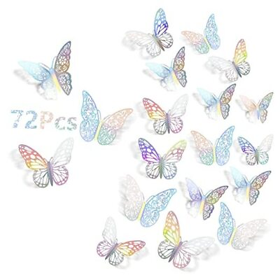 #ad 3D Butterfly Wall Decor 72Pcs 3 Sizes 3 Styles 72 Pcs 3 Styles Laser $18.68