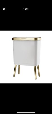#ad White And Gold Trash Can Mid Modern Century $10.00
