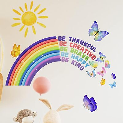 #ad Rainbow Wall Decal for Kids Playroom Decor Colourful Butterflies Cloud and Rainb $20.39