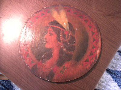 #ad Art Nouveau wooden pyrography plaque Indian maiden Flemish Art Co.NY $95.00