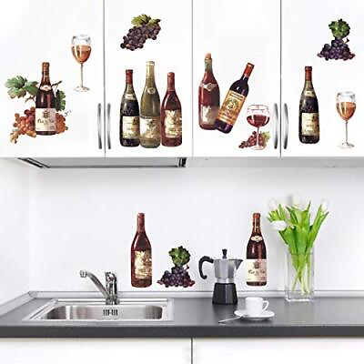 #ad Wine Bottle Kitchen Wall Decals Grape Fruit Wall Stickers Dining Room Living Roo $15.62