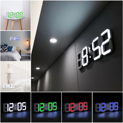 Digital 3D LED Big Wall Desk Alarm Clock Snooze 12 24 Hours Auto Brightness USB $11.04