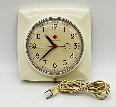 #ad Vintage Art Deco GE Model 2H20 Electric Kitchen Clock Tested See Video $44.95