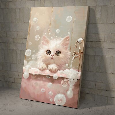 #ad #ad Funny Cute Cat In The Bathtub Kitten Art Bathroom Wall Decor Canvas $46.99