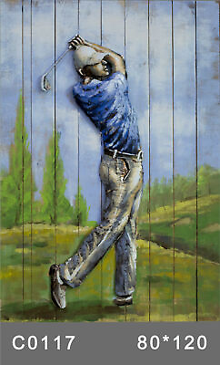 #ad Golfer 3 D Oil Painting Wall Decor Metal And Wood Canvas Home Office Decoration $199.00