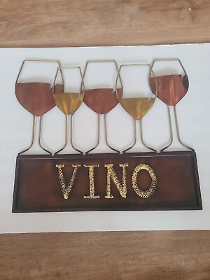 #ad Metal VINO Wine Glasses Wall Decor Metalic colors kitchen bar entertainment area $45.00