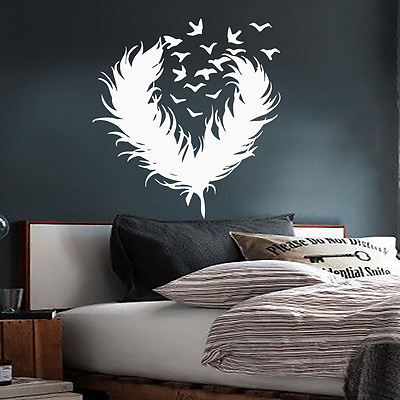 Feathers Wall Decals Bird Art Decor Bedroom Stickers Bird Decal Boho Decor MN932 $24.99