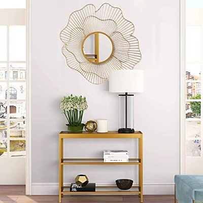 #ad 22.4quot; Gold Metal Vintage Flower Modern Luxurious Hanging Wall Mirror Decorat... $64.98