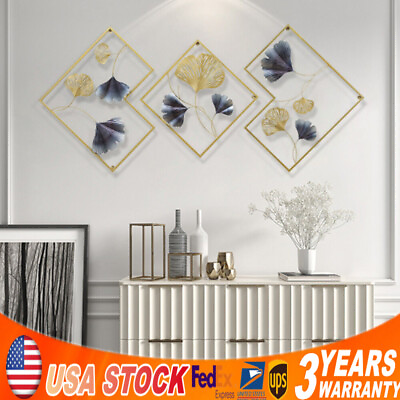 #ad 3Pcs Metal GoldBlue Wall Art Hanging Sculpture Home Art Decor 3D 164 x 70.5cm $49.00