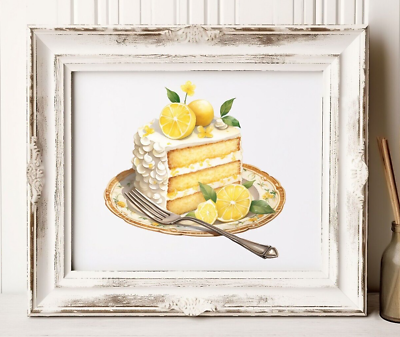 #ad Lemon Cake Wall Art Print Dessert Wall Art Decor Kitchen Decor Wall Art $9.99