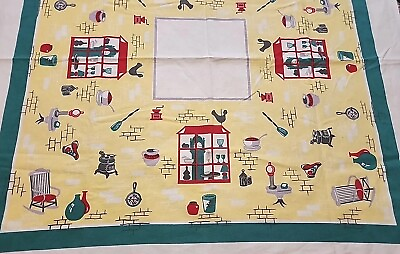 #ad Vintage MCM Tablecloth Kitchen Theme 45x48in $28.00