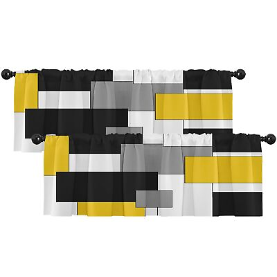 #ad 2 Pack Valances Window Treatments Yellow and Black Geometry Abstract Modern A... $19.74