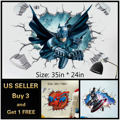 #ad US 3D Wall stickers Superhero Kids Cartoon Room Decal Wallpaper Removable $10.99