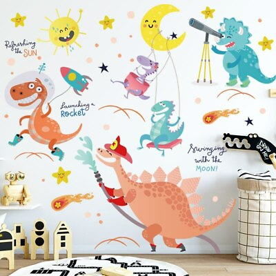 #ad Huge Wall Stickers Dinosaur Kids Room Decoration Cartoon Girl Boy Bed Room Decal $6.99