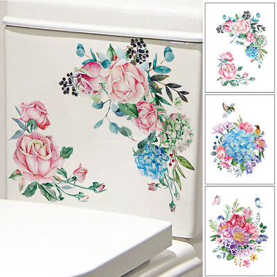 #ad Flower Murals Toilet Sticker Wall Sticker Self Adhesive Leaves Decals for Toilet $2.55
