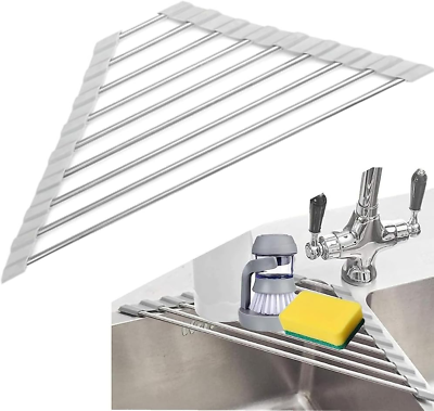 #ad Kitchen Dish Drainer Foldable Roll Up Drying Rack Over Sink Stainless Steel Hold $10.45