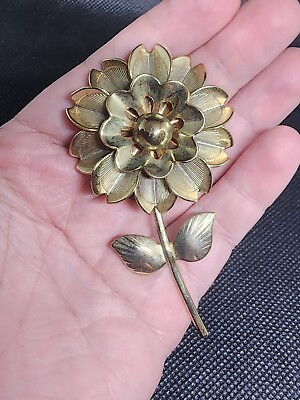 #ad #ad Vintage Flower Brooch Gold Tone 3.5quot; $14.99