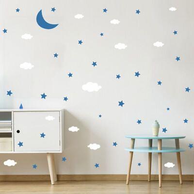 #ad Cartoon Moon Clouds Stars Wall Sticker Kid Room Background Decor Wall Stickers $14.99