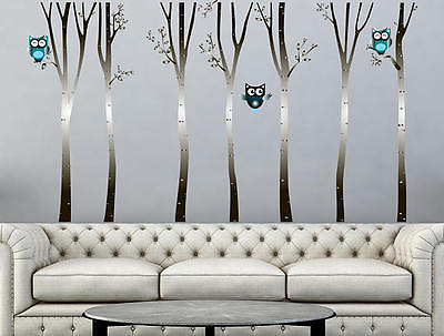 #ad Wall Decals Birch Tree Vinyl Sticker Owls Birds Decal Baby Whimsical Owls NS2015 $79.99