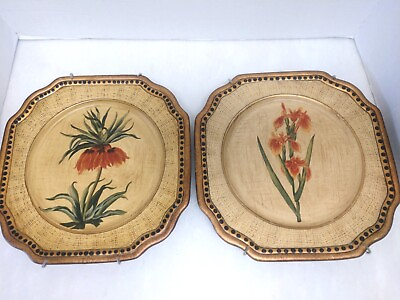 #ad Pair Of Painted Decorative Hanging Wall Plates Flowers $26.00