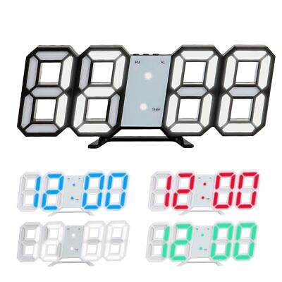 #ad #ad Digital 3D LED Big Wall Desk Alarm Clock Snooze 12 24 Hours Auto Brightness USB $11.86