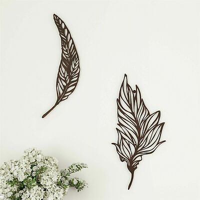 #ad Wall Decor Set of 2 Metal Feather Hanging Wall Art Laser Cut Leaf Life 17 Inch $23.99
