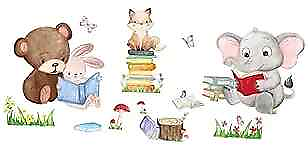 #ad Colorful Animals Reading Books Wall Sticker Elephant Rabbit Fox Wall Decals $13.57