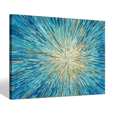 #ad Teal Abstract Wall Art Canvas: Modern Gold Foil Painting Hand Painted Texture... $73.88
