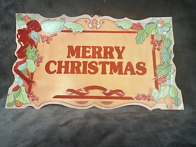 #ad Vintage Flocked Die Cut Christmas Wall Decorations Eureka USA Merry Sign $19.99