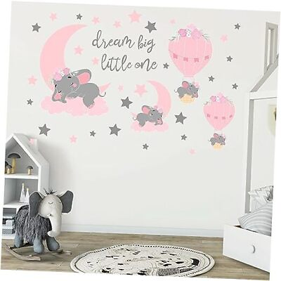 #ad Dream Big Little One Elephant Wall StickersBaby Room Decor Pink Moon Hot Air $20.65