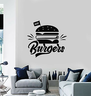 #ad Vinyl Wall Decal Hot Burgers Fast Food Restaurant Kitchen Decor Stickers g865 $68.99