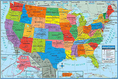 #ad Mapa De Pared De Estados Unidos USA Mapas De Carreteras Ciudades Poster 40 X 28 $20.95