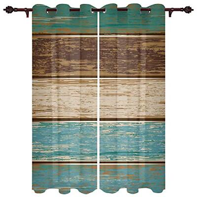 #ad Draperies amp; Curtains Panels For Living Room Bedroom Retro Rustic Barn Wood Teal $45.33