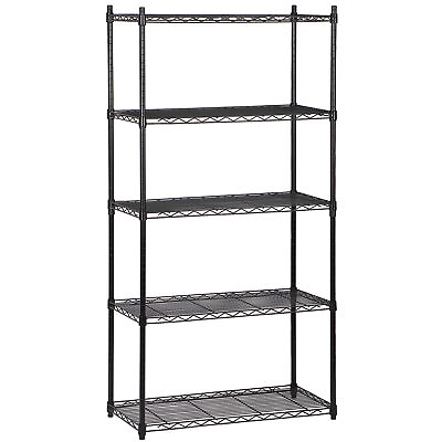 #ad 5 Tier Storage Shelf Rack Wire Unit Shelves for Home Office Kitchen Black $49.58