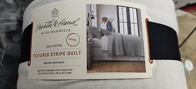 #ad Hearth amp; Hand With Magnolia KING Textured Stripe Quilt Gray Comforter NEW $38.24