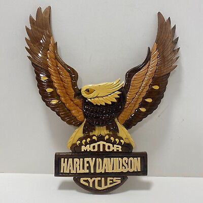 #ad 3D Wood Wooden Harley Davidson Flying Eagle Man Cave Decor Wall Hanging Plaque $62.00