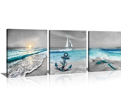#ad Landscape Canvas Wall Art Paintings Beach Artwork Pictures 3 16x20in Framed $18.00