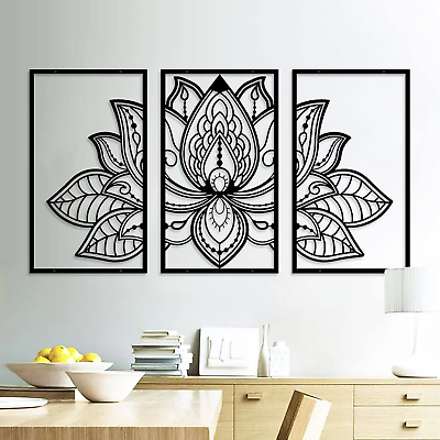 #ad 3 Pcs Lotus Flower Wall Art Decor Metal Mandala Wall Decor Unique Lotus Flower W $81.36