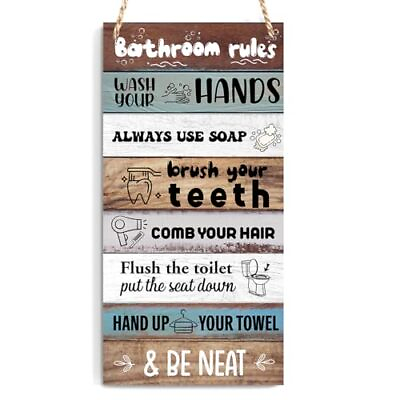 #ad Bathroom Rules Decor For Home Farmhouse Bathroom Wall Art Wooden Sign Home Of... $18.17