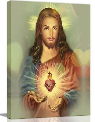 #ad Framed Sacred Heart of Jesus wall Canvas art Decor Divine Mercy Catholic Chri... $52.06