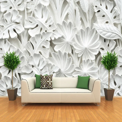 #ad 3D Stereoscopic Leaf Pattern Plaster Relief Mural Room Painting Wallpaper Decor $37.25