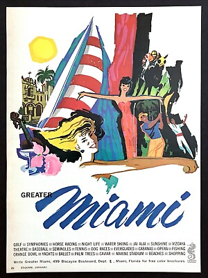 #ad 1965 Greater Miami Sports amp; Events to Enjoy art Miami Tourism vintage print ad $8.09