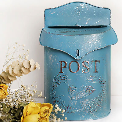 #ad Vintage Wall Mount Mailbox Retro Iron Postbox Outdoor Letter Storage Box US $31.92
