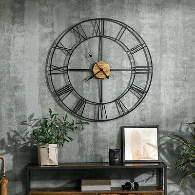 #ad 36quot; Large Wall Clock Metal Retro Roman Numeral Clock for Living Room Decor $86.99