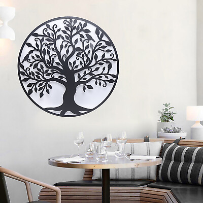 #ad Metal Tree of Life Hanging Wall Art Round Sculpture Tree Home Wall Decor Black $50.35