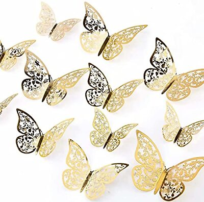 #ad AIEX 24pcs 3D Butterfly Wall Stickers 3 Sizes Butterfly Wall Decals Room Golden $12.99
