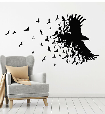 #ad Vinyl Wall Decal Black Raven Birds Flying Patterns Room Home Stickers g3082 $29.99