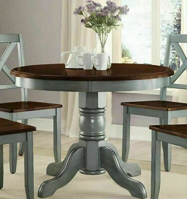 #ad Farmhouse Dining Table Round French Country Kitchen Rustic Dinning Blue Green $314.95